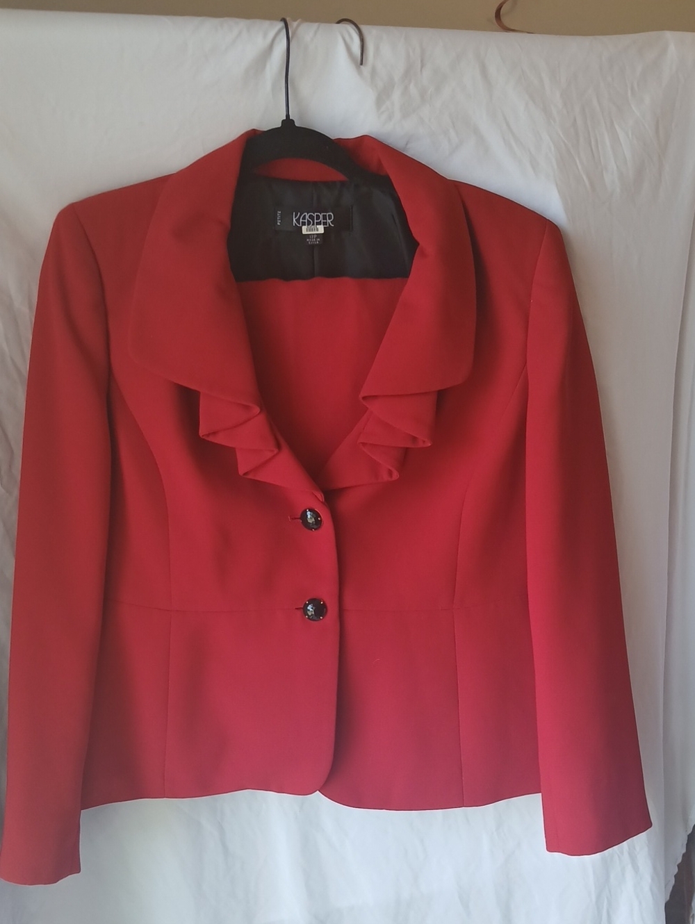 Kasper Red Ruffle-Collar Blazer Jacket